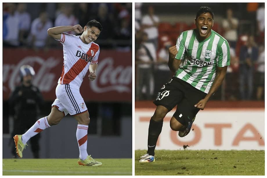 Teófilo Gutiérrez, delantero de River Plate. Luis Carlos Ruiz, delantero de Atlético Nacional. / AFP