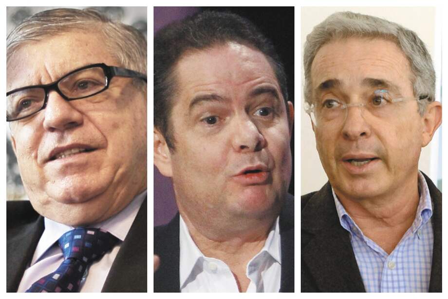 De izquierda a derecha: César Gaviria, director del Partido Liberal; Germán Vargas Lleras, jefe natural de Cambio Radical, y Álvaro Uribe Vélez, líder y referente del Centro Democrático.