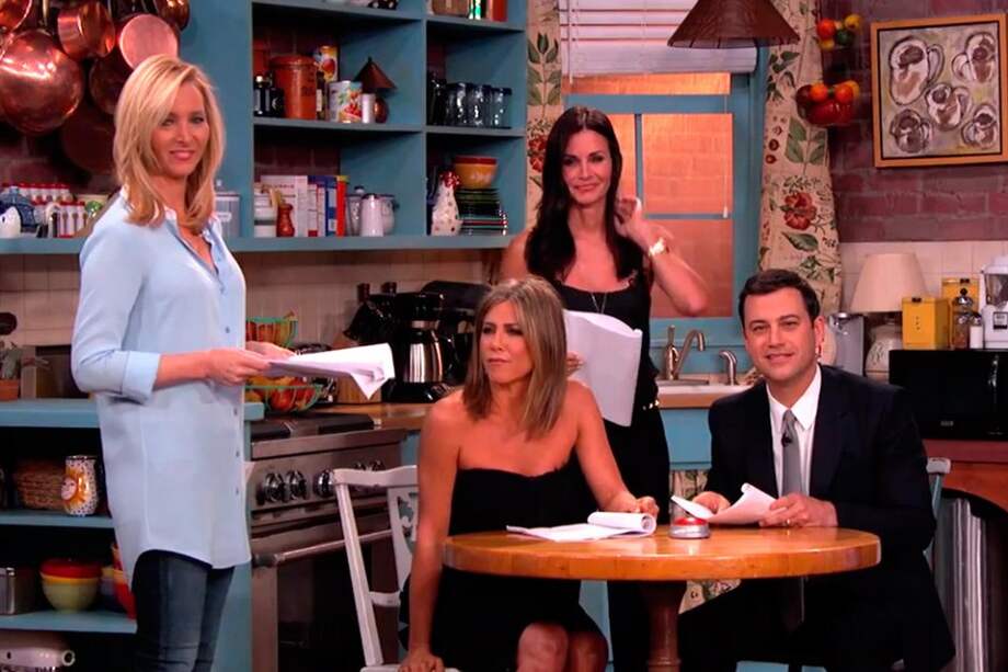 Lisa Kudrow, Jennifer Aniston y Courteney Cox en el show de Jimmy Kimmel.