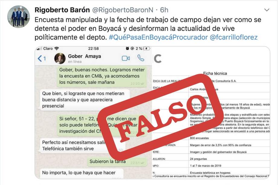 Este es uno de los trinos del exsenador Rigoberto Barón. / Archivo particular