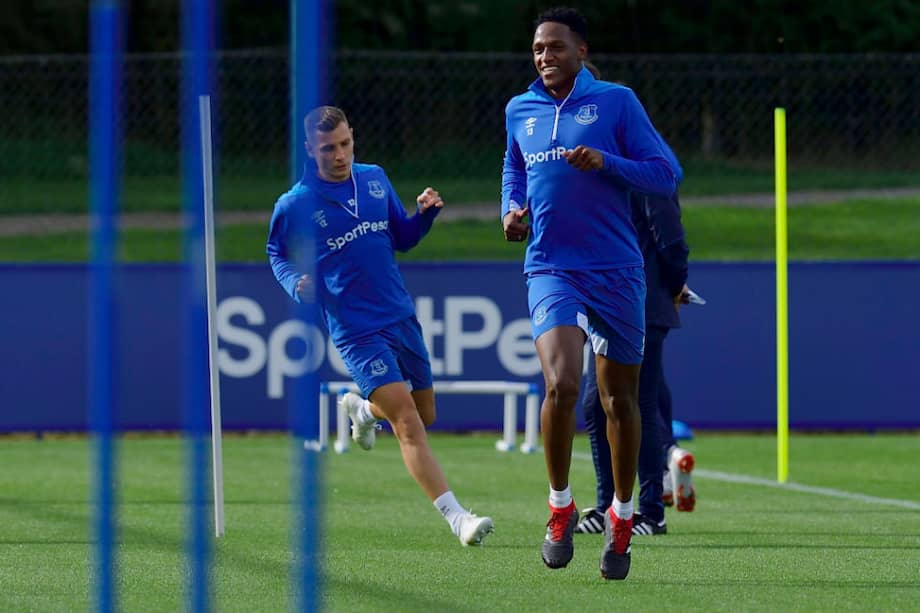 Yerry Mina en un entrenamiento con el Everton de Inglaterra. / Everton