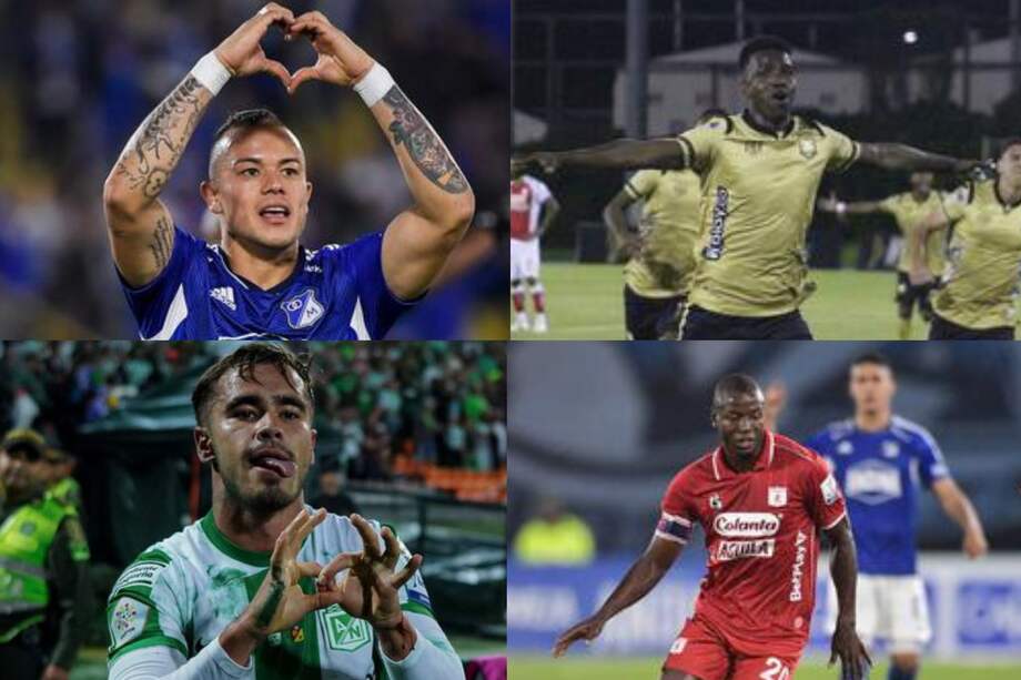 Leonardo Castro, de Millonarios, Marco Pérez, de Águilas Doradas, Tomas Ángel, de Nacional y Adrián Ramos de América de Cali, los cuatro equipos que lideran la tabla de posiciones en La Liga BetPlay Dimayor.