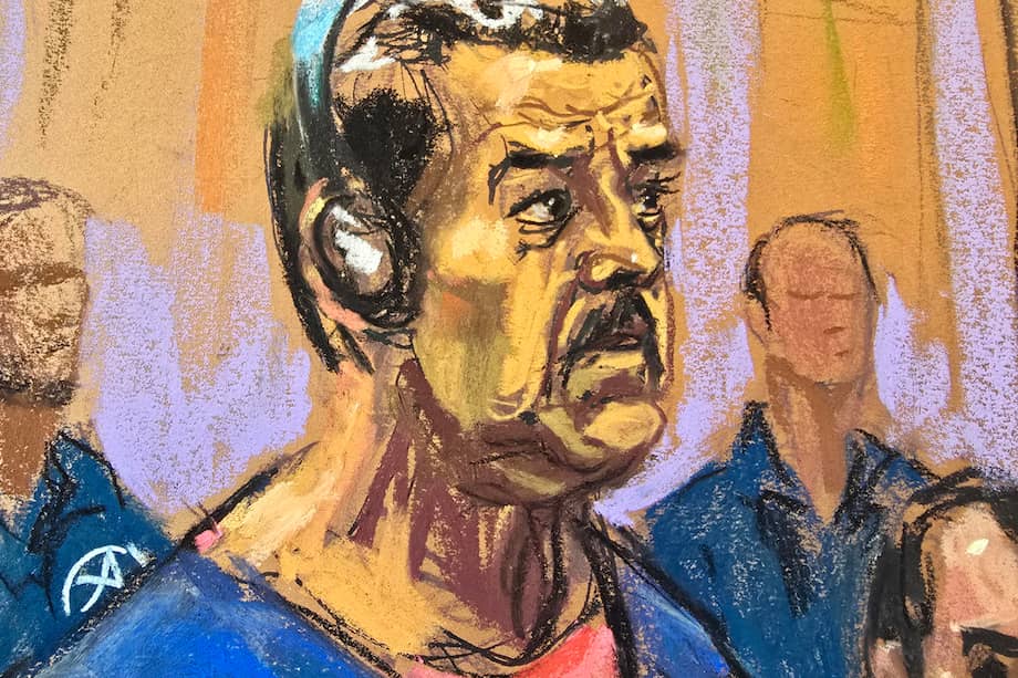 Un dibujo realizado por la artista Jane Rosenberg que muestra a Nicolás Maduro compareciendo ante un tribunal federal en Nueva York (Estados Unidos).