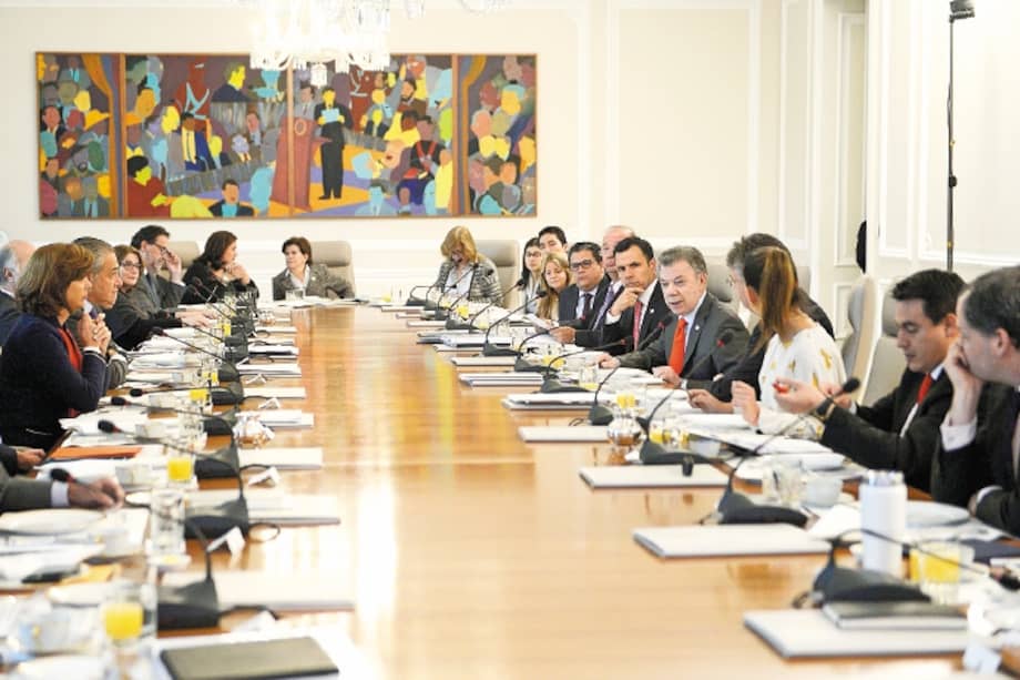 El presidente Santos en el consejo de ministros en el que se habló de la agenda a impulsar a partir de hoy, cuando arranca la nueva legislatura.