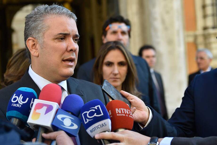 El presidente Iván Duque en declaraciones a la prensa desde Italia. / Presidencia
