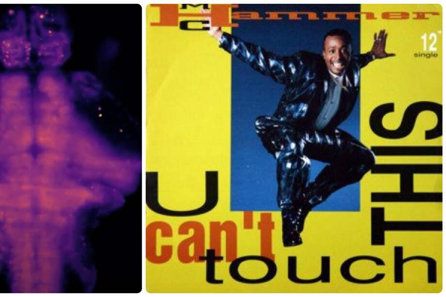 A la izquierda una imagen del cerebro de un pez zebra en las primeras etapas de desarrollo en la que se observa la reacción al escuchar música. A la derecha imagen del rapero MC Hammer cuya música se usó para el experimento.