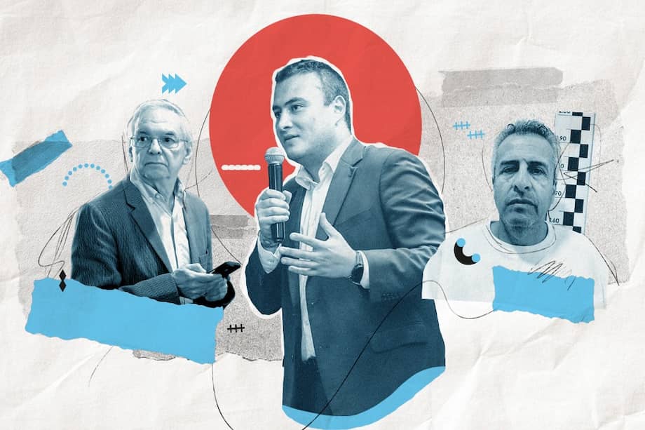 En el centro, Kevin Fernando Henao Martínez. A su izquierda, el exministro Ricardo Bonilla y a la derecha Luis Fernando Velasco. Ambos están presos por este caso.