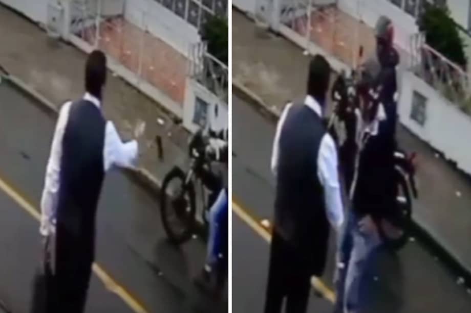 Toma del momento en el que oficinista lanza su celular a los ladrones al percatarse de que lo iba a atracar.