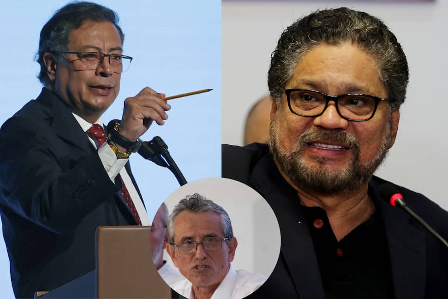 El presidente Gustavo Petro (i), Iván Márquez, máximo comandante de la Segunda Marquetalia (d) y Walter Mendoza, también guerrilla de ese grupo armado y jefe de la delegación en los diálogos con el Gobierno Nacional.