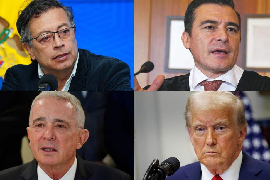 Presidente Gustavo Petro, magistrado César Reyes, expresidente Álvaro Uribe y mandatario de Estados Unidos, Donald Trump.