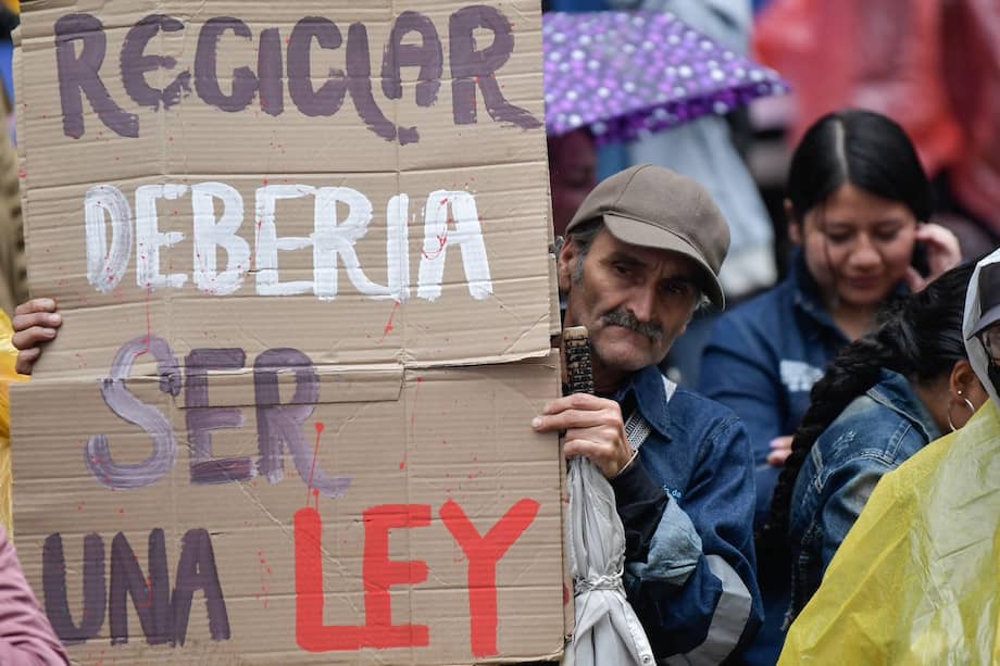 Recicladores protestan en Bogotá.