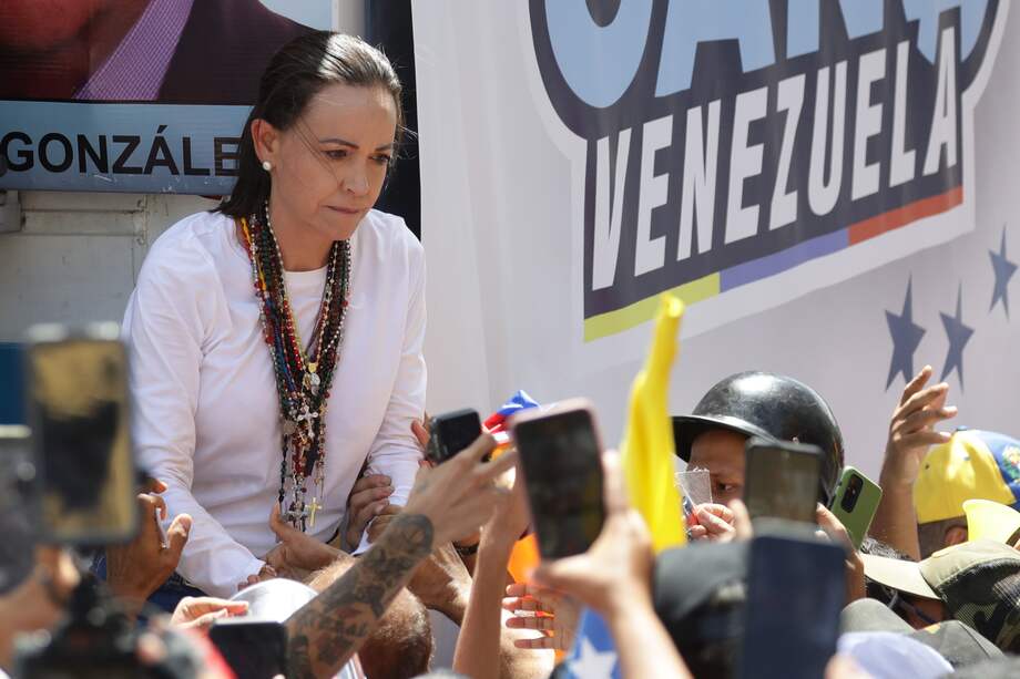 La líder de la oposición venezolana, María Corina Machado, durante un acto en Caracas (Venezuela).