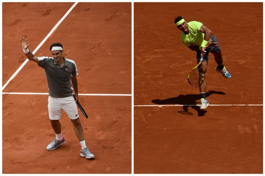 Roger Federer (izqu.) y Rafael Nadal en sus encuentros de este viernes. / AFP