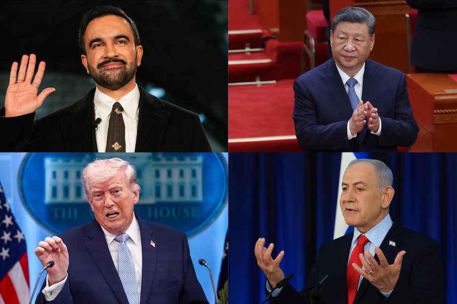 Combo de fotografías de archivo que muestran al alcalde de Nueva York, Zohran Mamdani (arriba-i), al presidente de China, Xi Jinping (arriba-d), el presidente estadounidense, Donald Trump (abajo-i) y el primer ministro israelí, Benjamín Netanyahu. Trump, Xi Jinping, Netanyahu, el papa León XIV y Mamdani, forman parte de la lista.