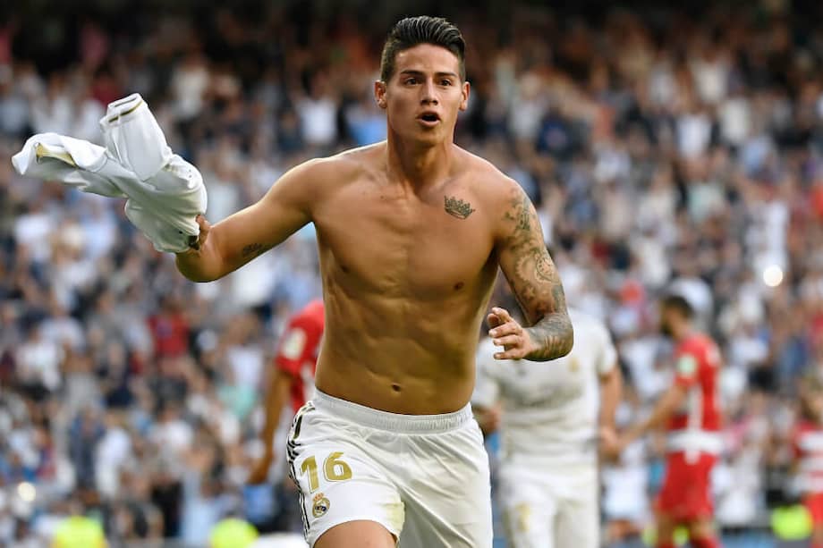 James Rodríguez celebra su primer gol de la temporada con el Real Madrid. / AFP