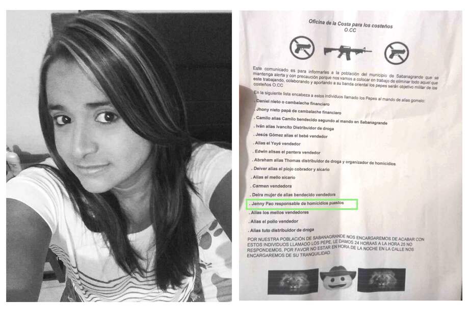 Las autoridades aseguran que el nombre de Jennifer Paola Barandica Carrillo apareció en un panfleto firmado por Los Costeños.