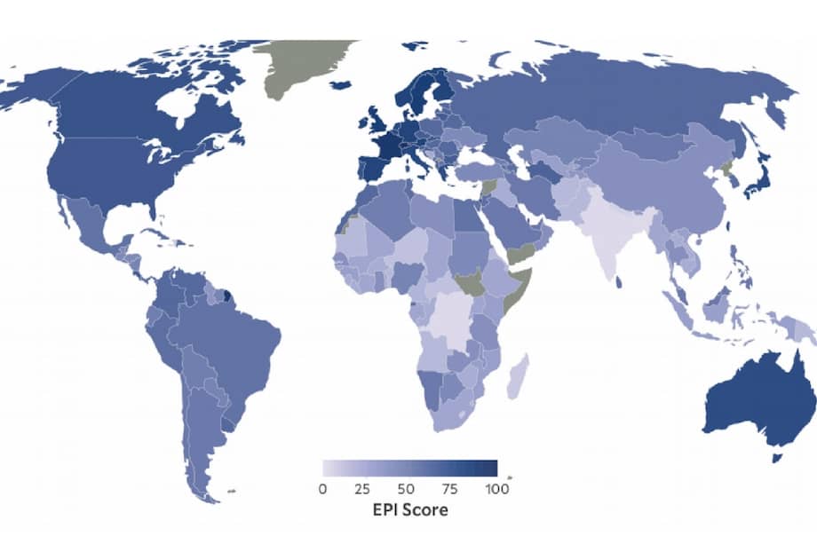 Color azul representa el mejor desempeño ambiental. / Yale Environmental Index