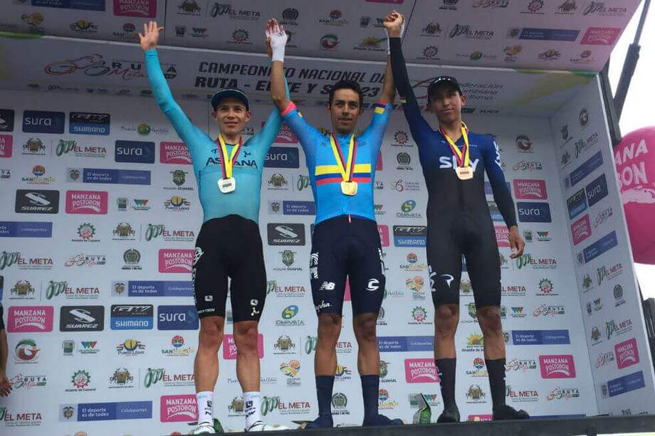 López (izquierda), Martínez y Bernal, el podio de la prueba contra el reloj. / Fedeciclismo