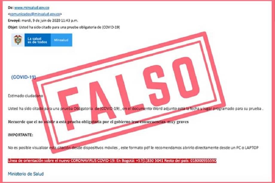 Falso: el Ministerio de Salud no está citando a pruebas obligatorias de COVID-19