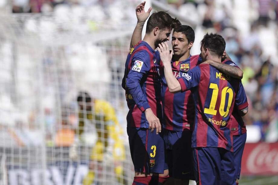 Piqué celebra su gol con el Barcelona. Foto. AFP