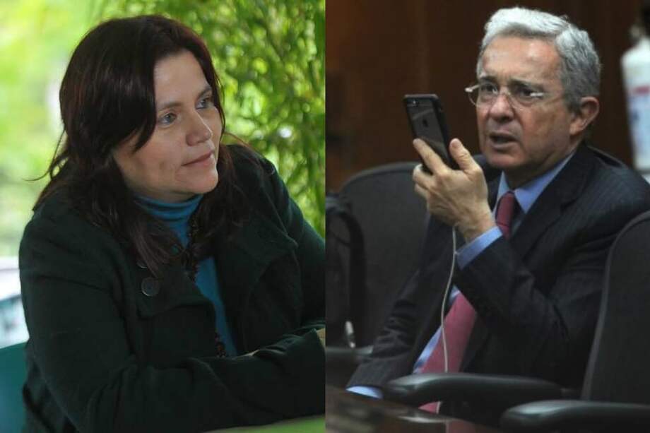 La periodista Claudia Julieta Duque y el expresidente y senador Álvaro Uribe Vélez. / Archivo y Cristian Garavito-El Espectador