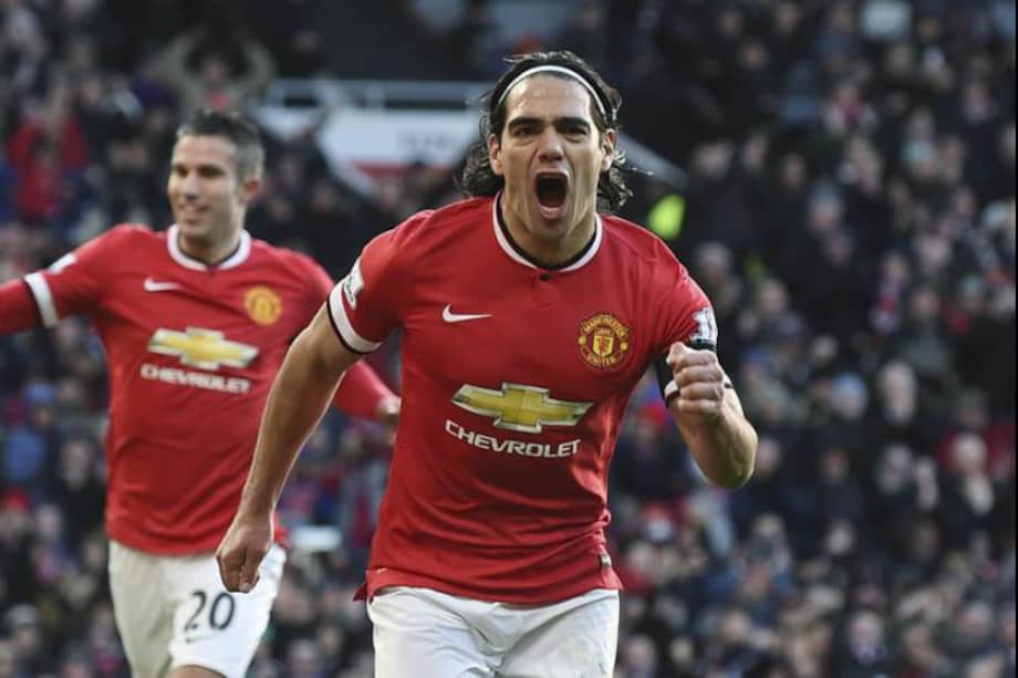 Falcao celebra su tanto en la victoria del Manchester United contra Leicester. Foto: AFP