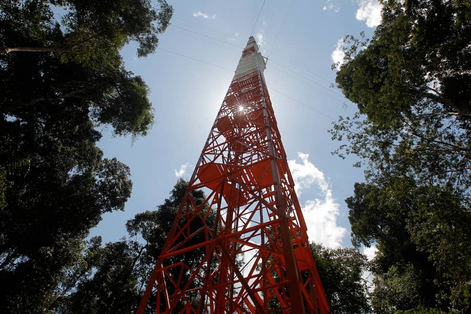 ATTO es un complejo de tres torres que contarán con rastreadores de gas, colectores de partículas y sensores de luz para mirar durante dos o tres décadas el bosque amazónico y monitorear el aire que atraviesa esta selva. / AP.
