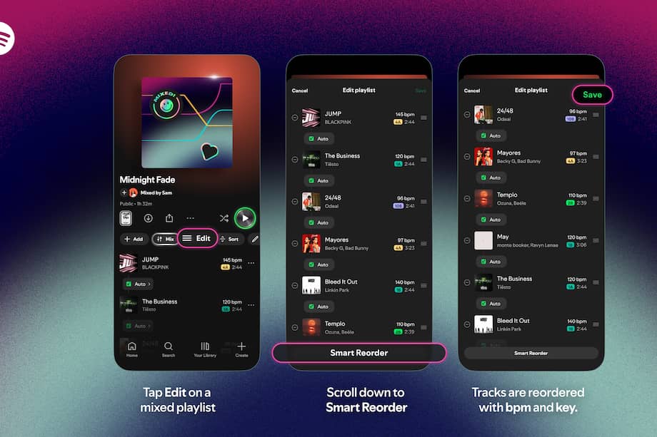 Debido al análisis de tonalidad y tempo, Spotify logra que el paso entre géneros distintos se sienta natural y sin interrupciones de audio.
