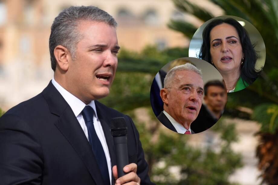Los expresidentes Iván Duque y Álvaro Uribe, junto a la senadora María Fernanda Cabal.