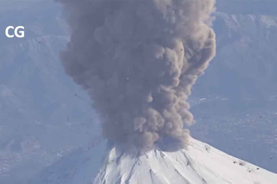 Imagen del video sobre la erupción del monte Fuji.