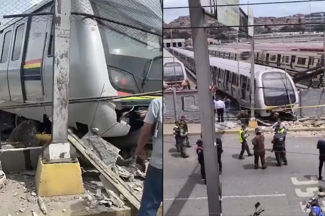 Tren del Metro de Caracas irrumpe en vía pública tras descarrilarse en talleres
