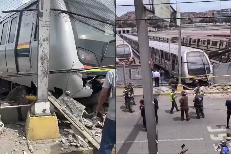 Fotografías publicadas por @cristiancrespoj en X captan el momento en que un tren del Metro de Caracas sale a la superficie y avanza por una calle de la ciudad.