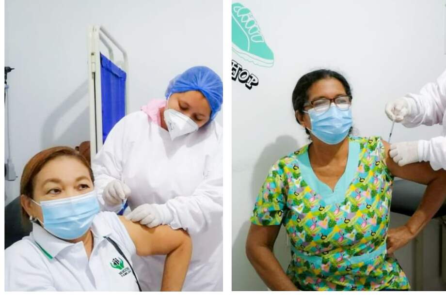 Ledys Acosta y Carmen Padilla son las primeras madres comunitarias vacunadas contra el Covid-19 en Corozal, Sucre.
