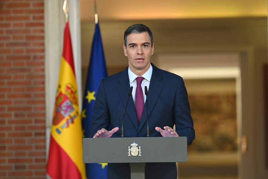 El presidente del Gobierno, Pedro Sánchez, durante su comparecencia institucional en La Moncloa.