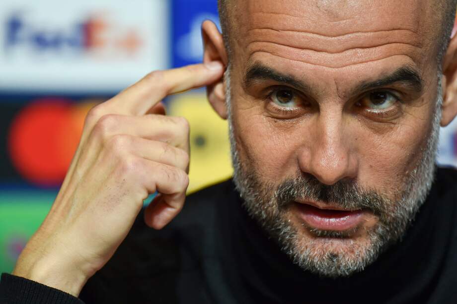 El entrenador del Manchester City, Pep Guardiola, durante la rueda de prensa celebrada este lunes, antes de su enfrentamiento contra el Atlético de Madrid.