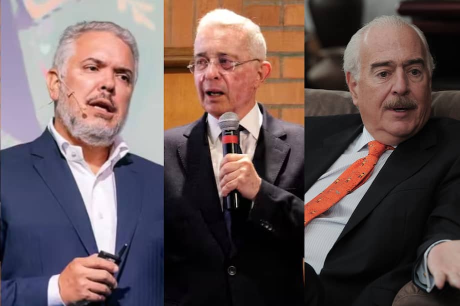 Expresidentes de Colombia Iván Duque (izq), Álvaro Uribe Vélez, Andrés Pastrana (der).
