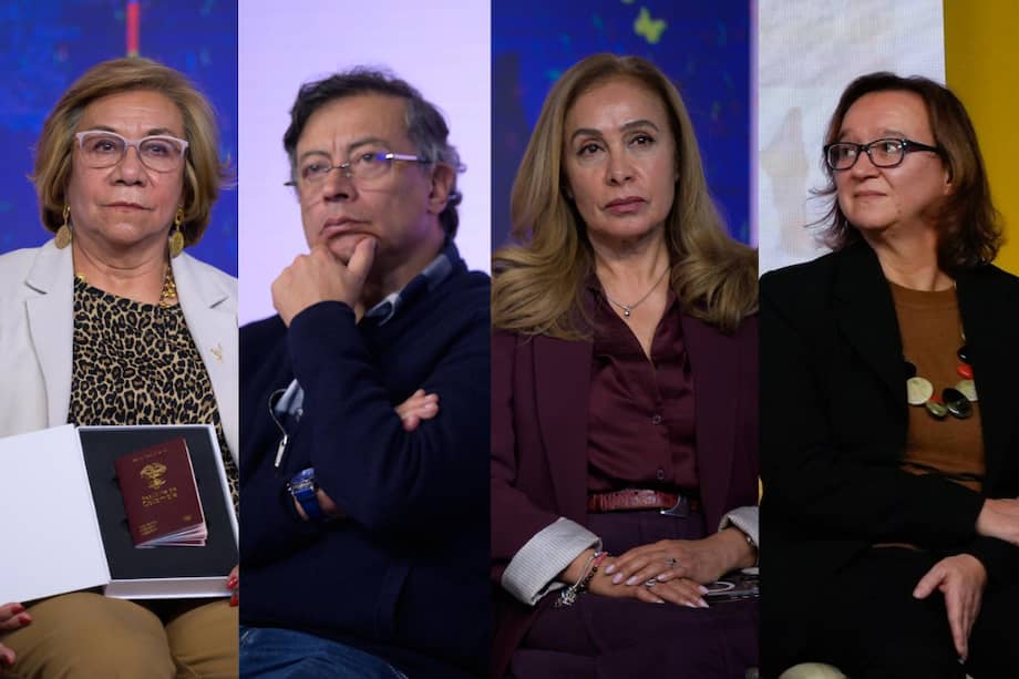 Canciller Rosa Villavicencio; presidente Gustavo Petro; gerente general de la Imprenta Nacional, Viviana León; embajadora de Portugal en Colombia , Catarina Arruda.