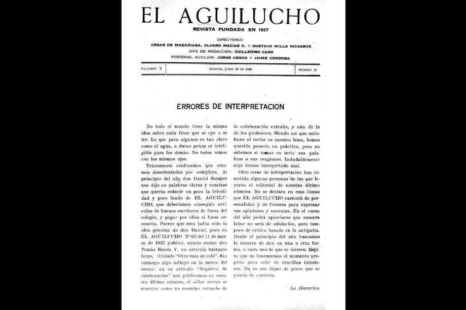 En 1943 Guillermo Cano era el jefe de redacción del periódico de su colegio.