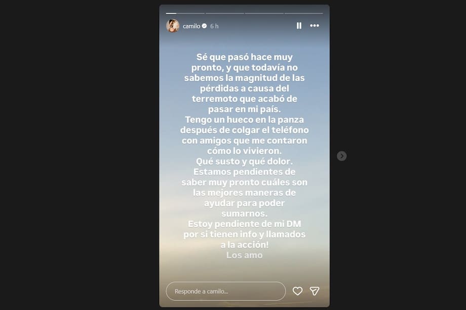 Mensaje de Camilo Echeverry tras el terremoto en Colombia de este 10 de agosto de 2026.