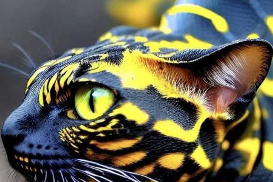 'Serpens catus´, una imagen viral creada con la ayuda de la inteligencia artificial generativa que combina la forma de un gato con los colores y patrones de la piel de una salamandra.
