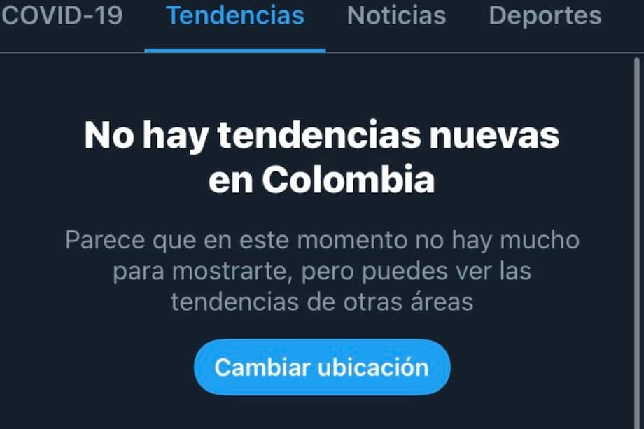 Pantallazo de la falla en la sección de tendencias.