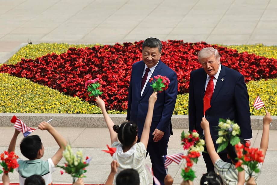 Xi Jinping recibió a Donald Trump al pie del monumental Gran Salón del Pueblo de la Plaza Tiananmén, en Pekín.
