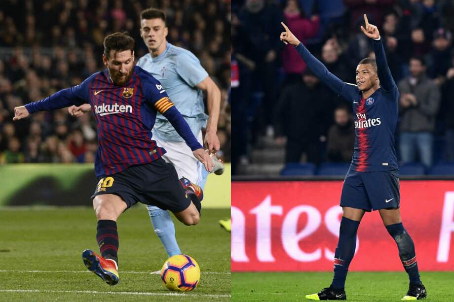 Lionel Messi (izq.) y Kylian Mbappé (der.). / AFP