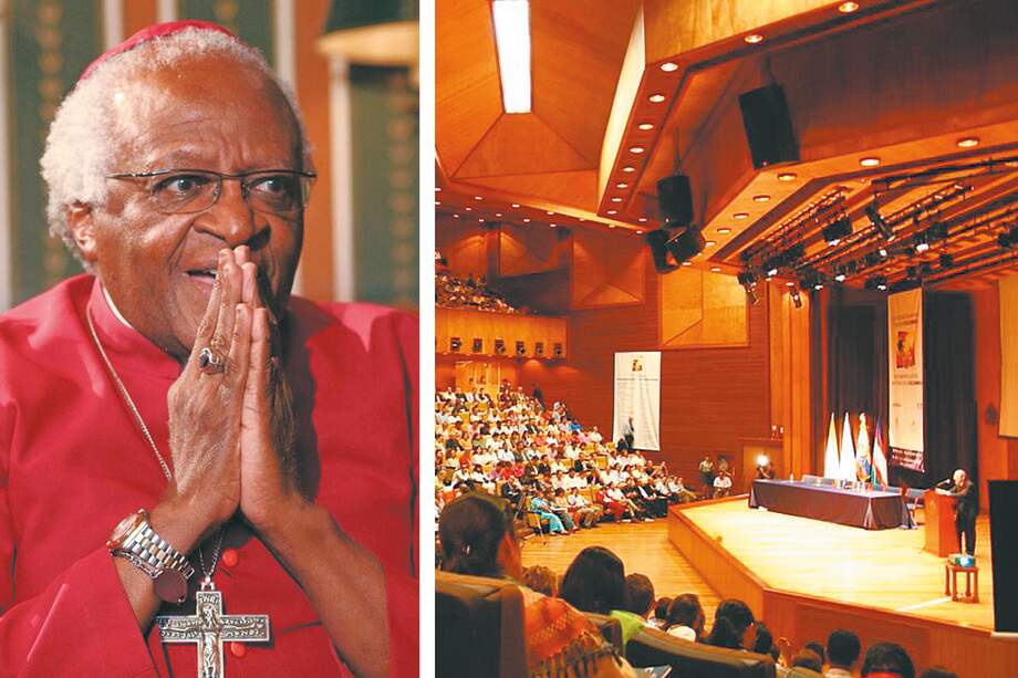Desmond Tutu captado en 2005 durante su visita a Cali, donde su conferencia llenó el auditorio de la Universidad Javeriana.