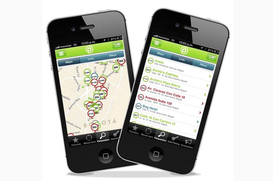 El aplicativo identifica los parqueaderos cercanos y su disponibilidad. / Cortesía