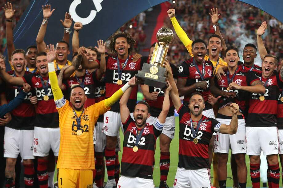 Flamengo festeja su título continental. / EFE