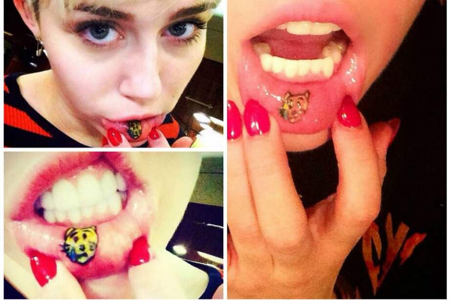 Miley Cyrus se tatuó un gato en el labio