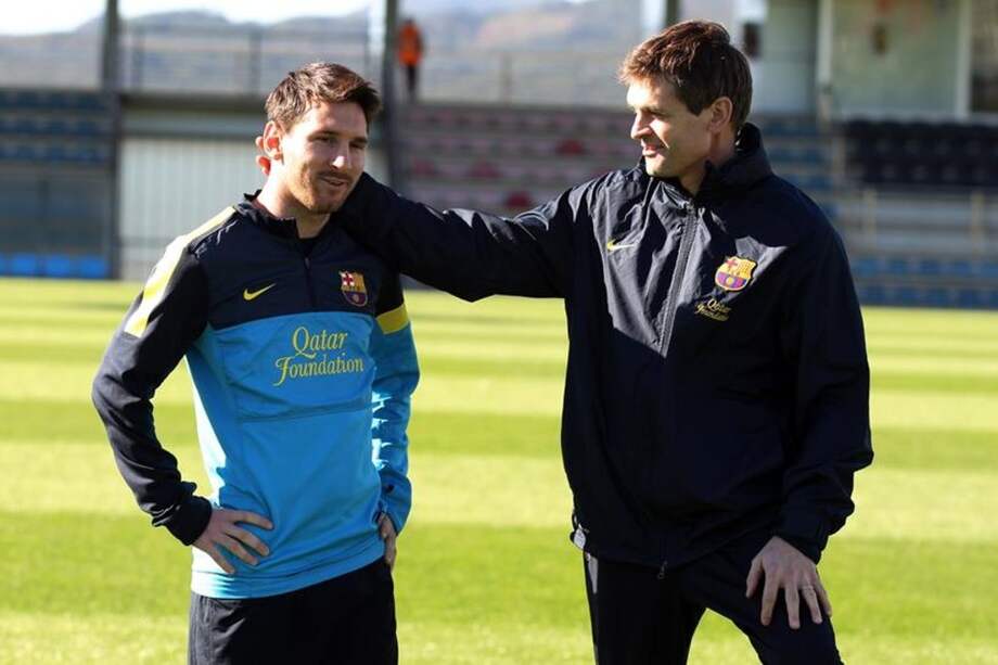 Messi y Tito Vilanova, durante un entrenamiento del Barcelona.