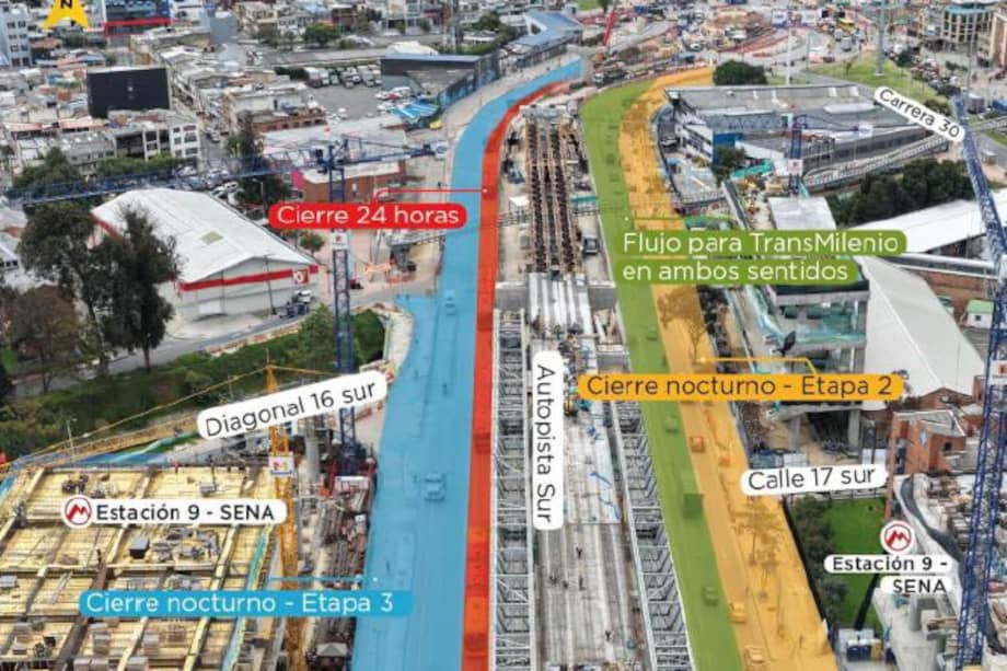 Nuevos cierres viales en la Autopista sur para dar paso a obras del Metro.