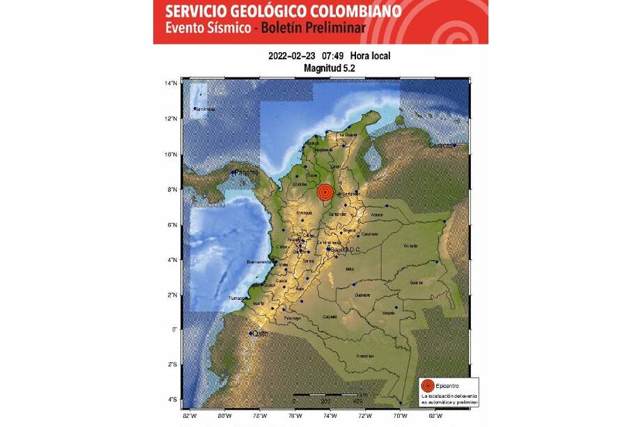 Epicentro del temblor de este miércoles 23 de febrero.
